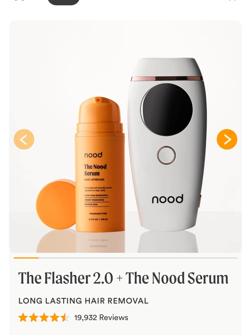nood Flasher 2.0 Hair Removal Device with The Nood Serum — White & Orange
